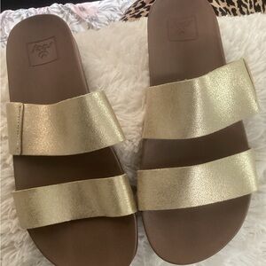 New Reef Gold Slide Sandals 7